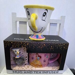 ☕️Disney Beauty and the Beast Tea Set: Belle Mug, Tea Infuser, and Chip Teacup.